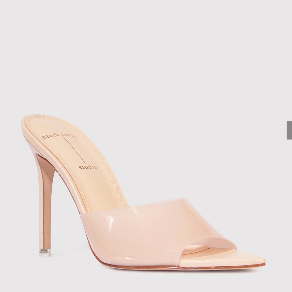 Black Suede Studio Bella High Heel Mule in Blush, Size: 7.5